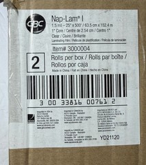 2 Rolls GBC Nap Lam I Laminating Roll Film 300004 Nap-Lam 1.5mil 25” x 500’