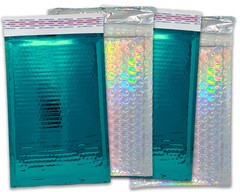 4X8 Metallic Bubble Mailers,Teal, Holographic Padded Shipping Mailing Envelopes