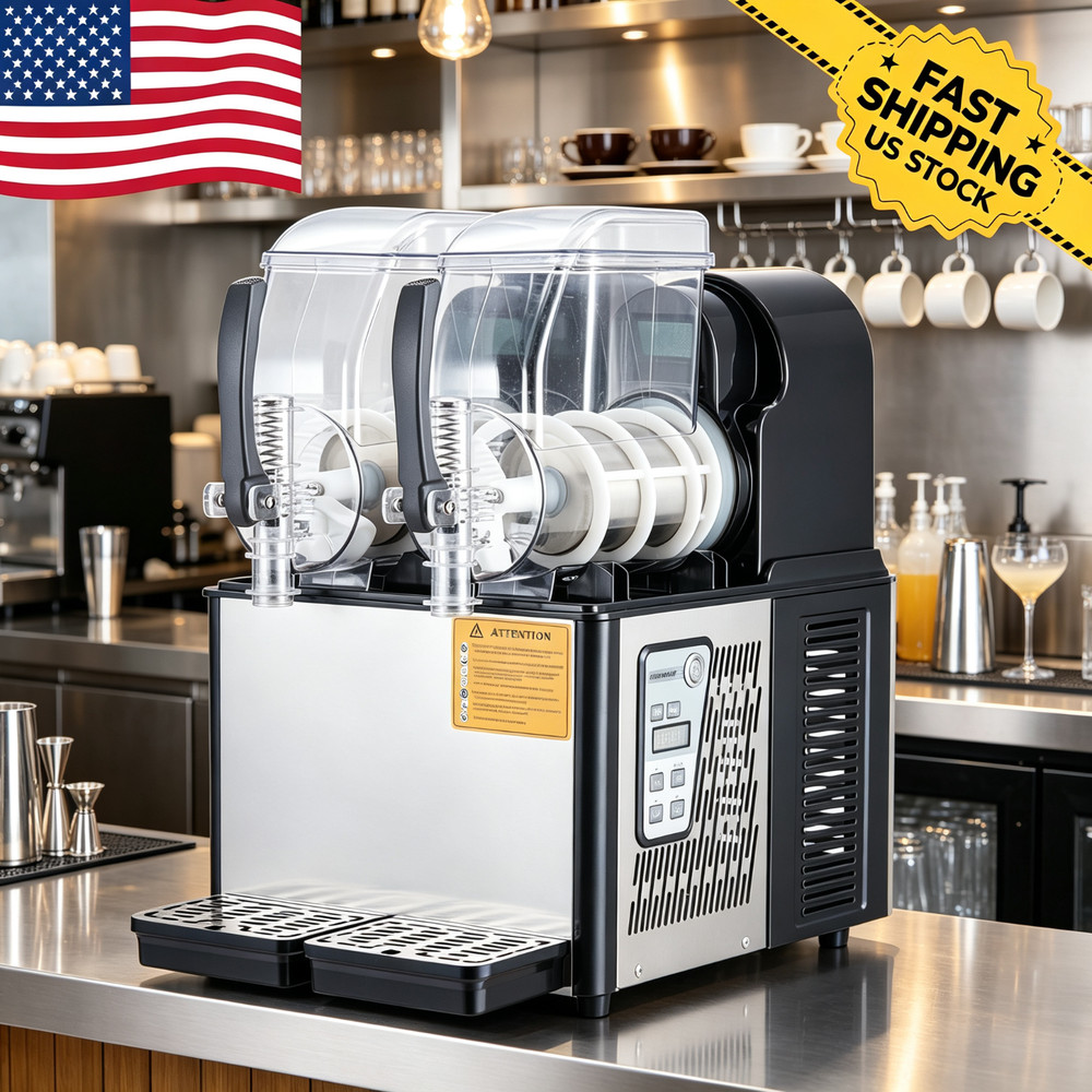 High-Capacity Dual-Tank Slushie Machine 7.2L Frozen Drink Dispenser 370W