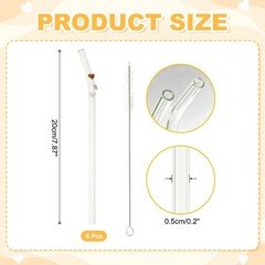 6Pcs Reusable Glass Straws 7.87″ Heart Glass Straw Red/Pink/White