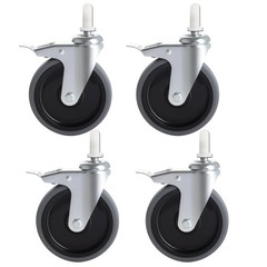 5 Inch Swivel Stem Caster W/ Brake 7/16″ Heavy Duty Rubber Wheels Set of 4