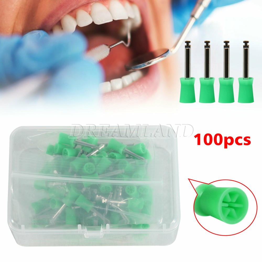 100-1000 pcs Dental Rubber Tooth Polish Polishing Cups Brushes Latch Type Green
