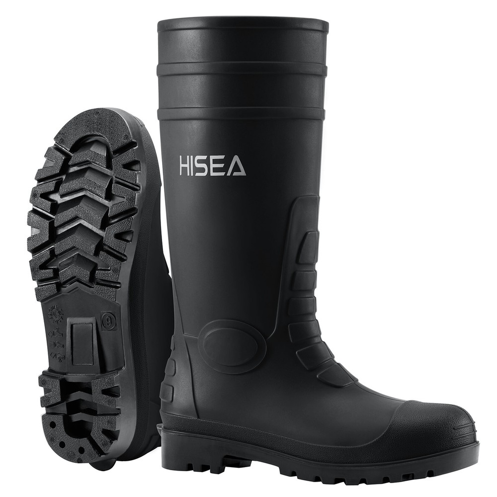 HISEA Men Waterproof Steel Toe Rain Boots Knee Hign Industrial Safety Work Boots