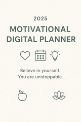 Motivational Digital Planner 2025 – PDF Download I Daily,Weekly & Monthly Org.