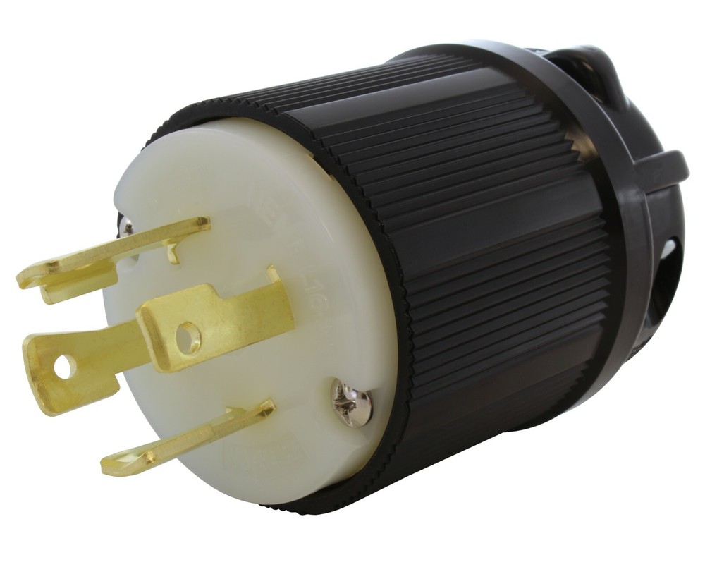 30A 480V NEMA L16-30P 4-Prong Locking Male Plug Assembly in Black by AC WORKS®