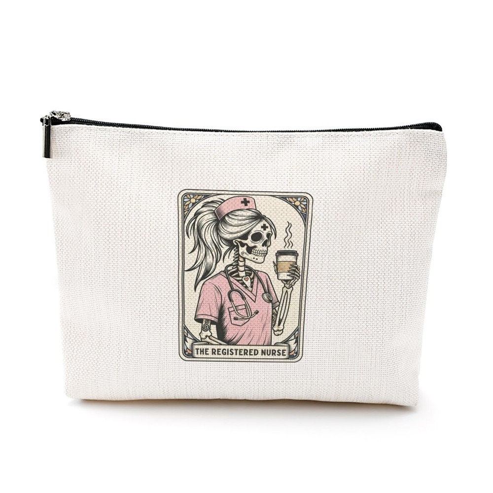 Nurse Gifts for Women, Cosmetic Bag Funny Gothic Skeleton Nurses Week Nursing…