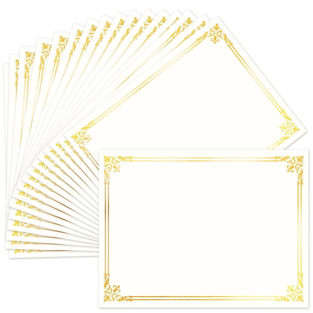50 Sheets Certificate Paper for Printing,Gold Foil Metallic Border,8.5×11 inc…