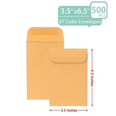 500 PCS #7 Coin Envelopes, 3.5 x 6.5 inches Brown Kraft Envelopes Classic Sma…