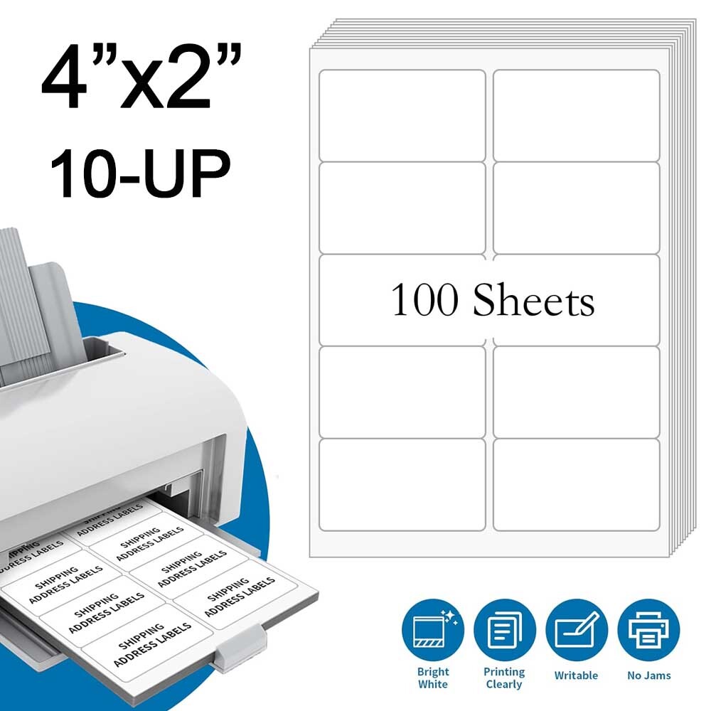 10 Up – 100 Sheets Shipping Address Labels – 2″ x 4″ – Total 1000 Labels