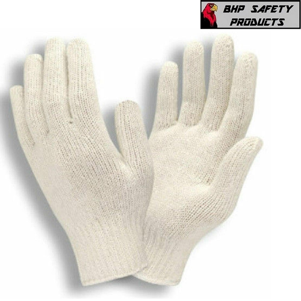 12 PAIR 1 DOZEN WHITE STRING KNIT POLY COTTON WORK GLOVES PAIRS NEW