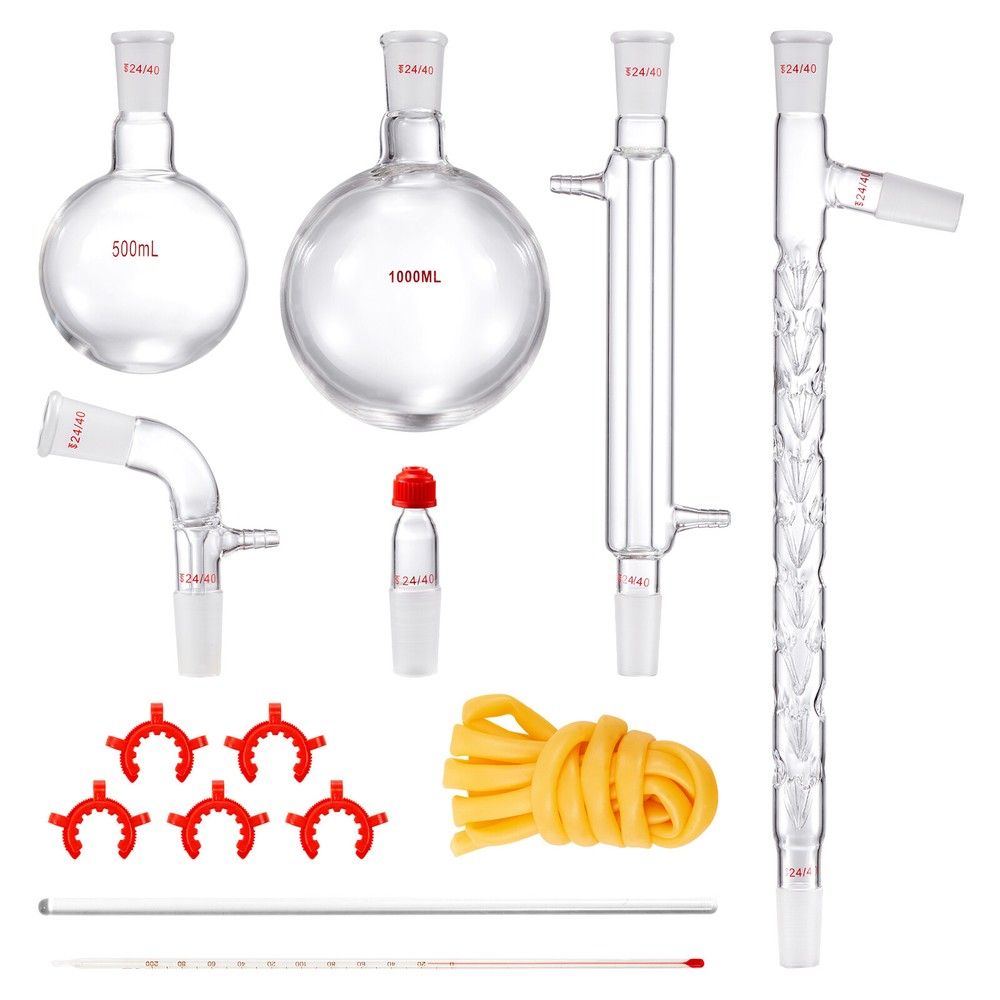 VEVOR Lab Glassware Distillation Kit 1000ml 3.3 Boro 14 pcs Glassware Equipment
