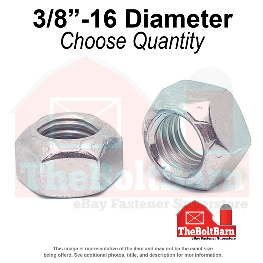 3/8″-16 Grade 8 Hex Top Lock Nuts Zinc Clear Coarse Thread (Pick Quantity)