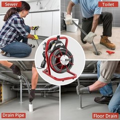 75Ft 1/2″ Drain Cleaner Machine with Auto Feed & 4 Cutters, Heavy Duty Electric