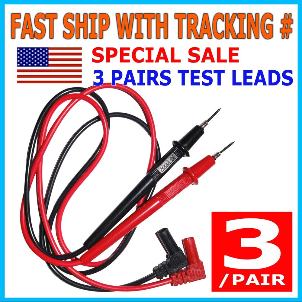 3 Pairs Multimeter Voltmeter Test Probe Leads with Banana Plug Connectors 1000V