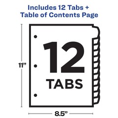 Avery Dividers for 3 Ring Binders, 12 Tabs per Set, One Size, Multicolor