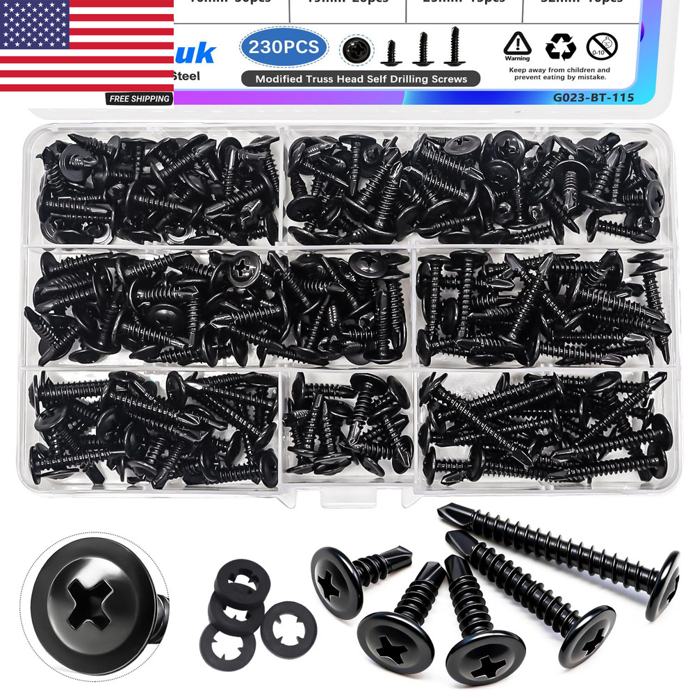 230PCS #8 Self Tapping Screws,410 Stainless Steel Self Tapping Screws for Metal,