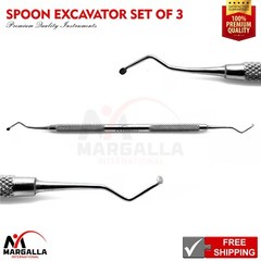 Dental Spoon Excavator Double Ended Set Of 3 Surgical Surgery Instruments CE