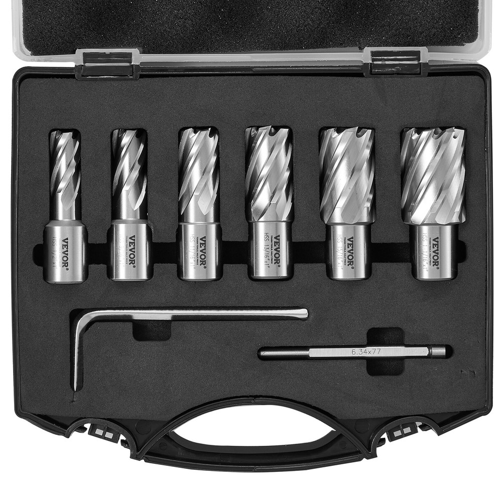 VEVOR Annular Cutter Set HSS Magnetic Drill Bits 6 PCS Weldon Shank 1″ Depth