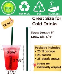 12 oz Clear Plastic Cups with Lids and Straws, Disposable 12 Ounces,