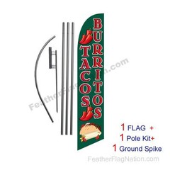 Tacos Burritos 15′ Feather Banner Swooper Flag Kit with pole+spike