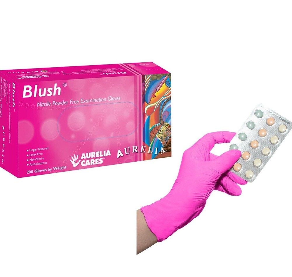 200 Large Pink Nitrile Gloves, Latex & Powder Free, Salon Nail Tech, Aurelia