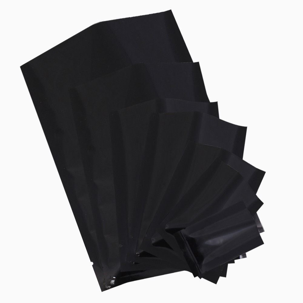 Many Sizes for Glossy Black Flat Foil Mylar Heat-Sealable Open Top Pouch Bag B01