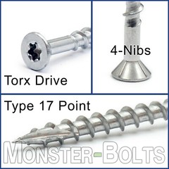 #10 x 2-1/2″ Star Drive Flat Head w Nibs 305 Stainless Steel Type 17 Deck Screws