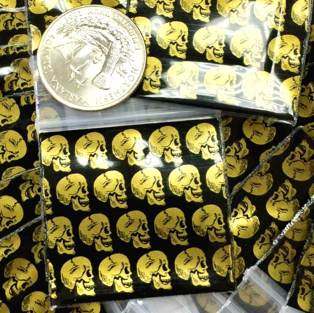 BaggiesSince1987 – 1515 Design Zip Bags 100 PCS SKULL in GOLD 1.5″, READ DETAILS