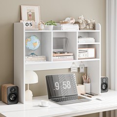 Desktop Bookshelf Wood Desk Hutch Organizer w/5 Shelves for Computer Desk White
