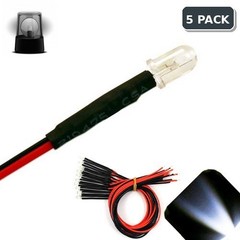 5 x LED Pre wired 12v 5mm Cool Clear White Flashing Blinking Strobe LEDs 9v 6v