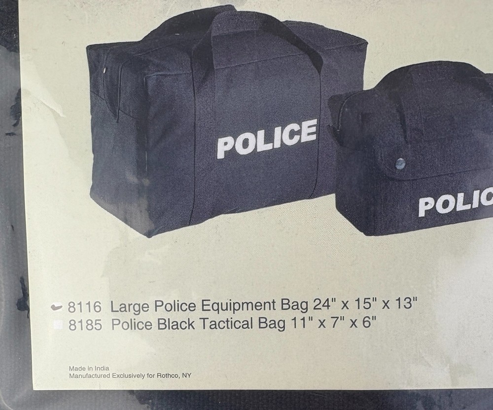 Large Black Cavas POLICE Logo Equipment Gear Bag Rothco 8116