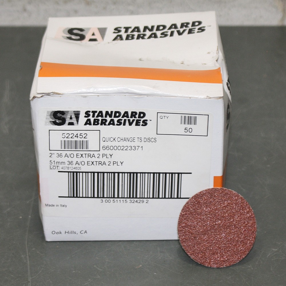 (50) Standard Abrasives 2″ Sanding Discs 522452, 36 Grit, TS Quick Change, AO