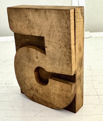 Vintage Large Wood Number 5, Five Letter Letterpress Print Type