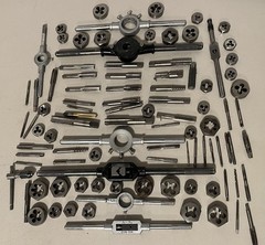 Lot of 90+ Assorted Machinist Tap & Die Assorted Sizes HS HSS & Handles