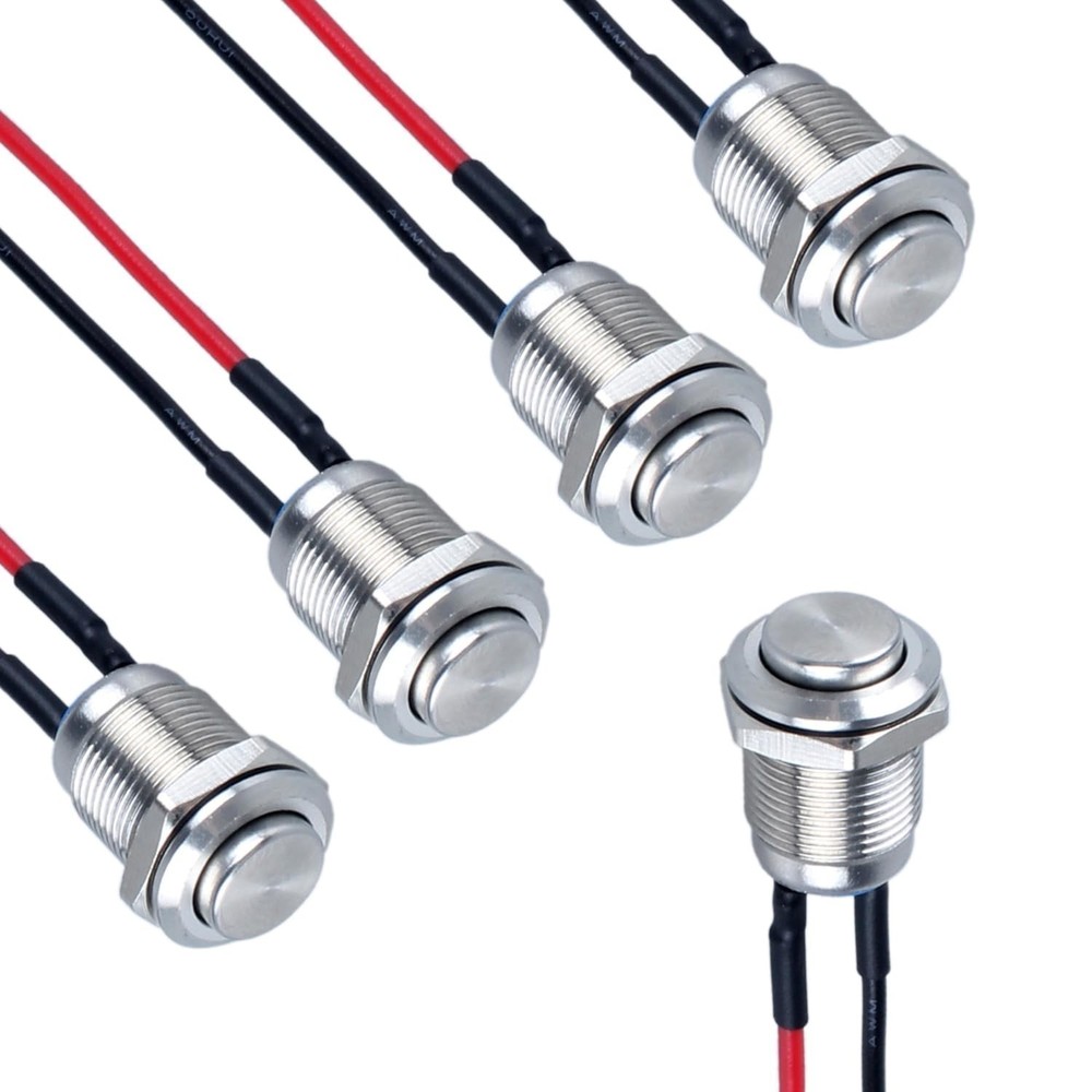 5Pcs 12mm Waterproof Round Momentary Push Button Switch Stainless Steel