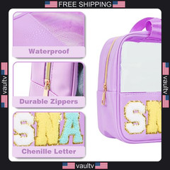 Snack Bags Chenille Letter Patch Clear Bag for Travel, Preppy Cosmetic Bag
