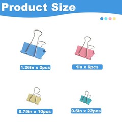 40Pack Colorful Binder Clips, Assorted Sizes 4 Sizes Metal Paper Clips