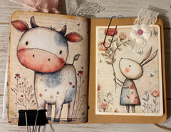 Junk Journal Handmade Booklet Book Vintage “Cute Animals” Pockets, Ephemera b