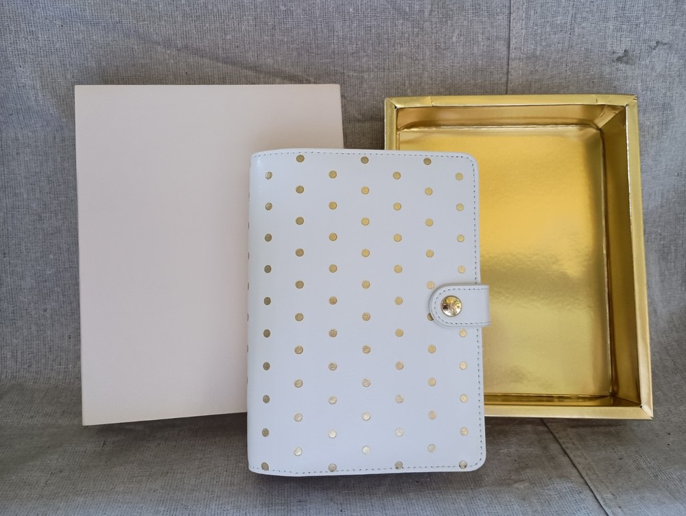NIB Kikki K White Gold Bronze Spots Leather Personal Planner Notebook Calendar
