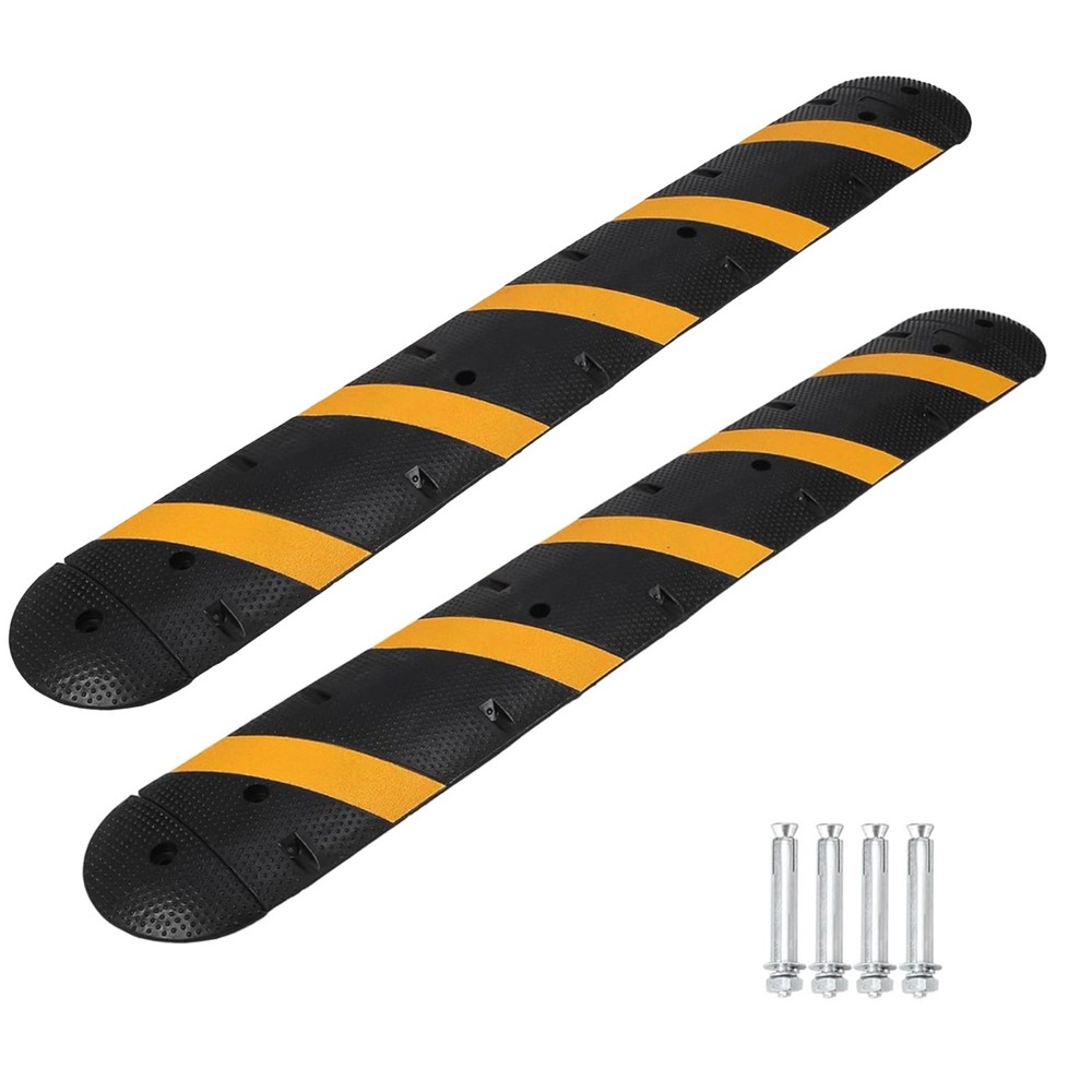 2 Pack 7 FT Rubber Speed Bump, 84″ Speed Bumps with End Caps, 25,000LBS Capacity