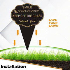 Keep off the Grass Sign, 14”X10” Double Sided Smile You Are on Camera Stay off G