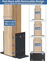 4×4 Post Base 3 Pcs,Heavy Duty Detachable Post Bracket with Adjustable Inner …