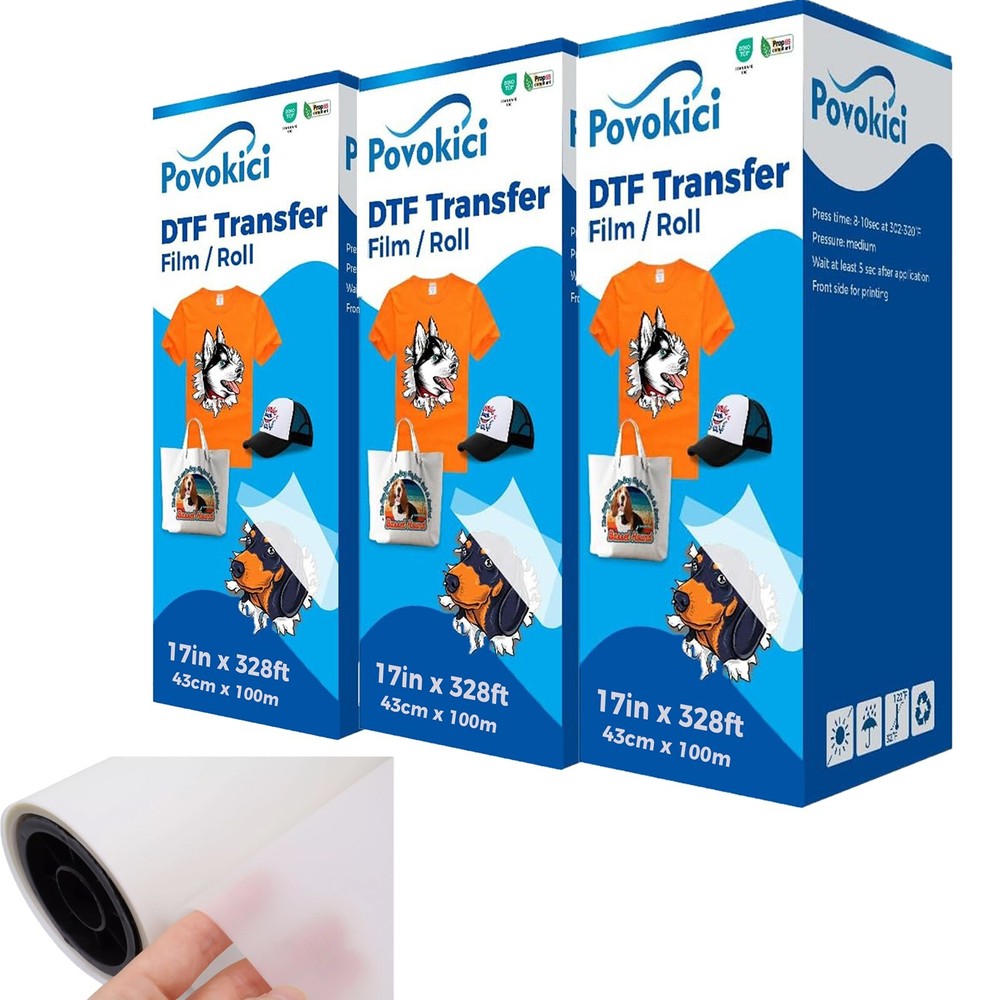 3 Rolls 17 x 328 FT DTF Transfer Film Premium DTF Pet Film Warm Peel Single Side