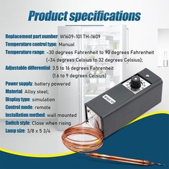 W1609-101 Temperature Controller Thermostat for Refrigeration 5 Ft Capillary