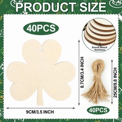 40 Pcs St. Patrick’s Day Wooden Shamrock Hanging Ornaments 3.5 x Natural wood