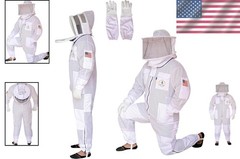 Heavyweight 3 Layer Bee Suit with Round Veil, Fencing Veil & Sting-Proof Gloves