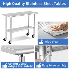 ROCKPOINT Stainless Steel Table for Prep & Work with Caster 30×24 Inches, NSF Me