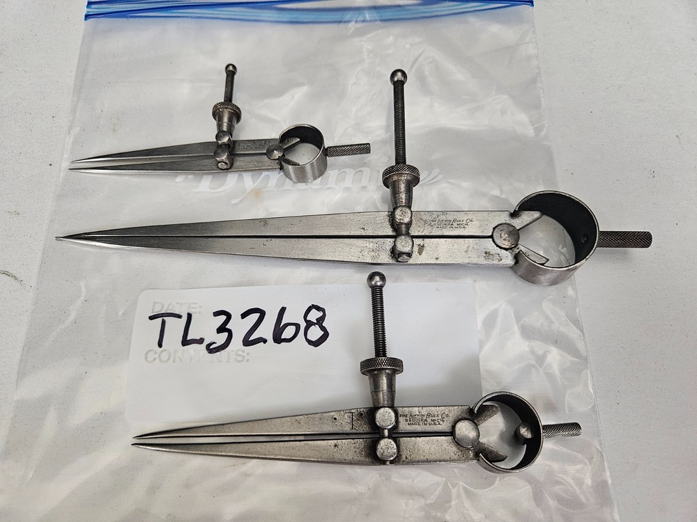 3 PC LUFKIN RULE CO. 6″,4″,3″ SPRING JOINT FLAT LEG DIVIDER SET (TL3268)