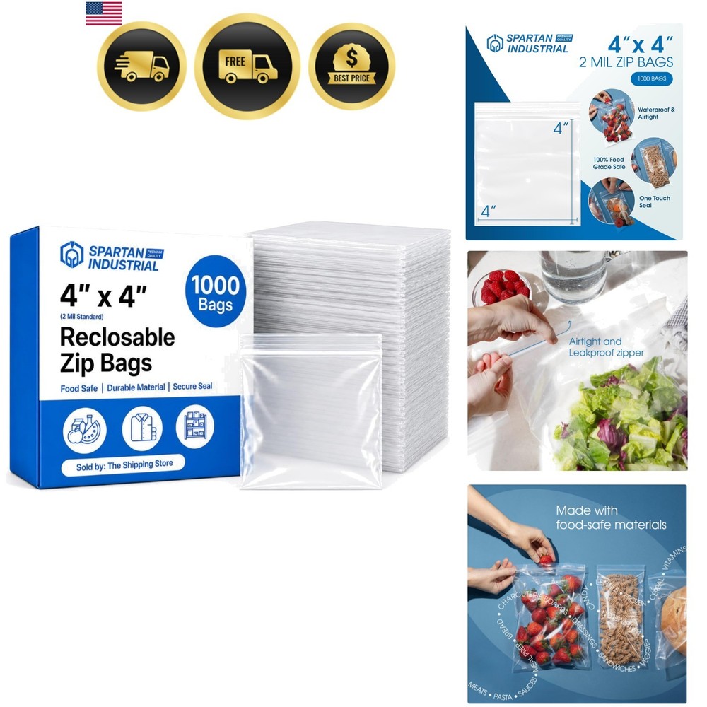 4” X 4” 1000 Count 2 Mil Clear Reclosable Zip Plastic Poly Bags with Resealab…