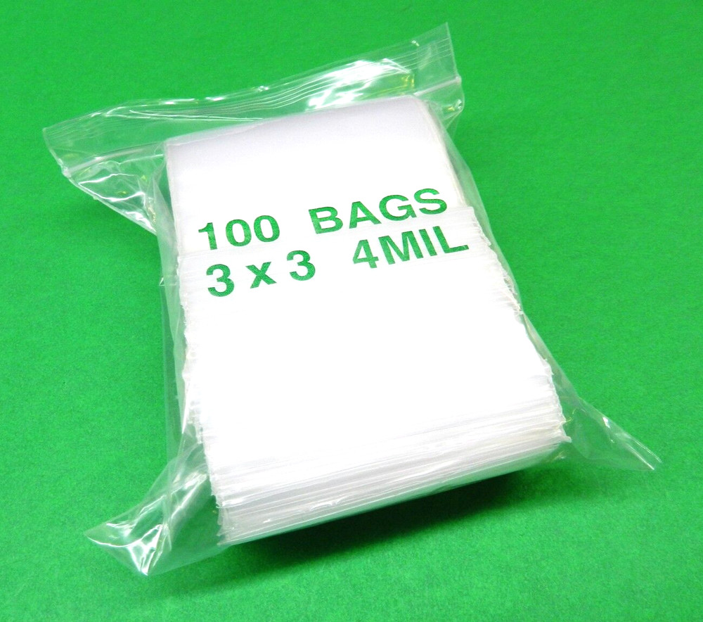 100 3″x3″ Reloc Zippit 4mil Reclosable Bags Heavy Duty 3×3 Square Zip Seal Lock